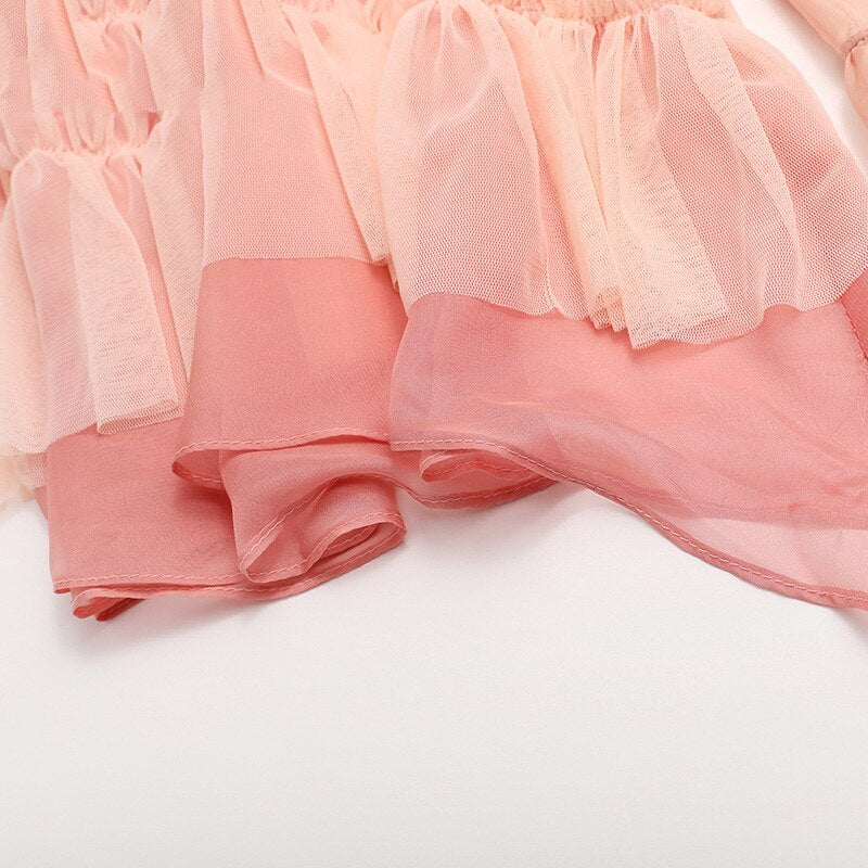 hemian Pink Mesh Maxi Dress