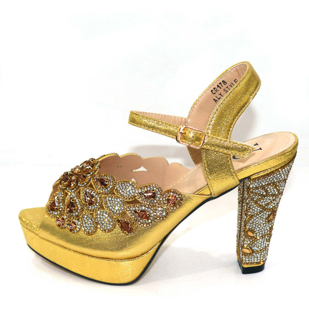 Fish Mouth High Heels Shiny Rhinestone Fashion Sandals