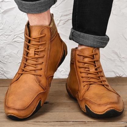 Barefoot Shoes Men's Handmade Soft Slip Resistant Lace Up Leather Ankle Boots