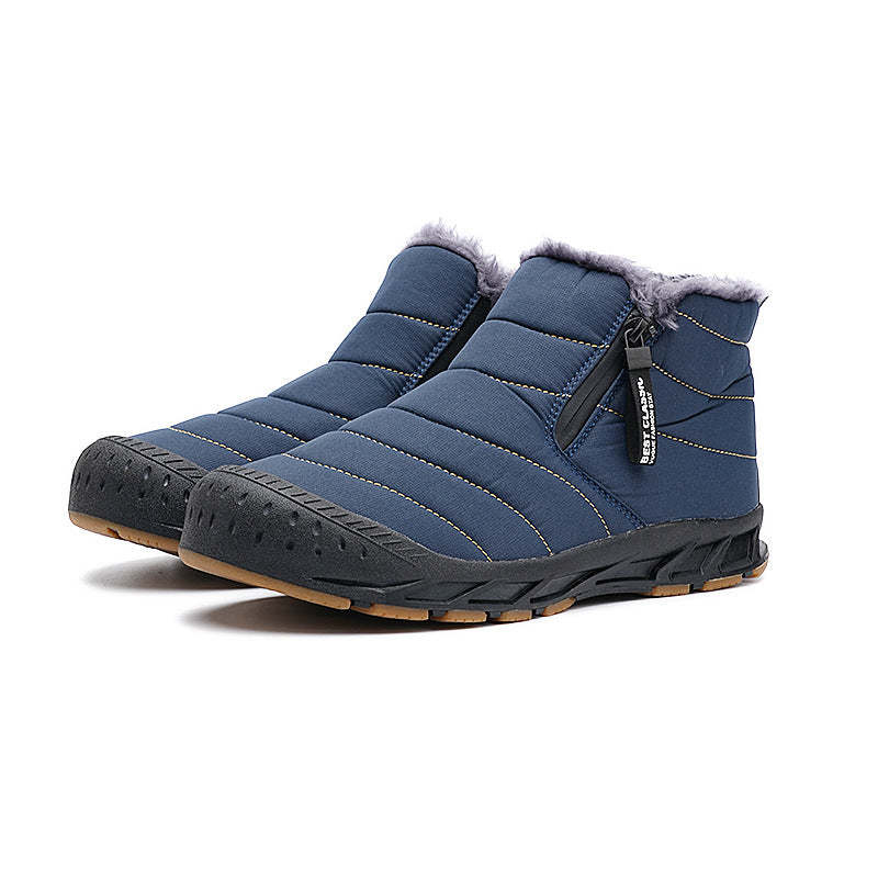 Warm Lined Snow Boots Zip Short Shaft Boots Flat Outdoor Comfortable Non-slip & Waterproof Winter Barefoot Shoe (Unisex)