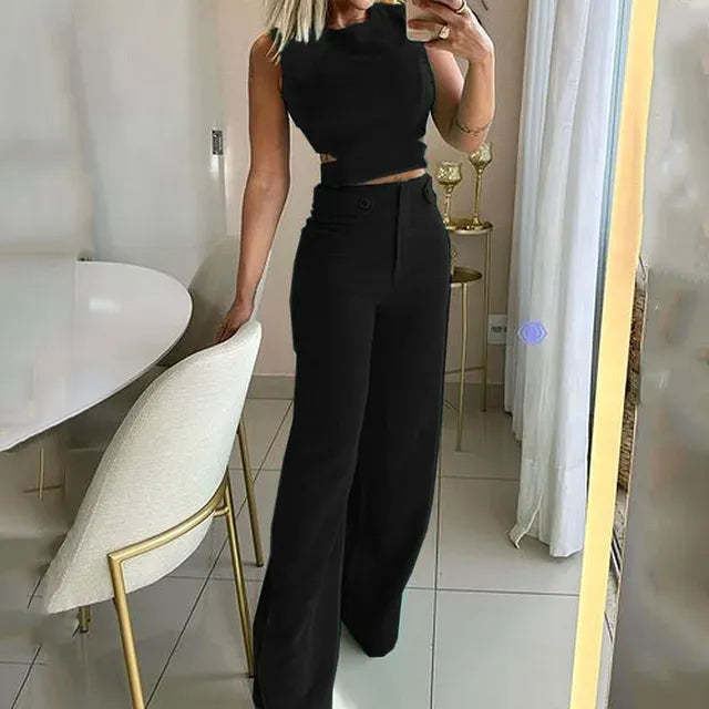 Sleeveless Top and Wide Leg Pants Set