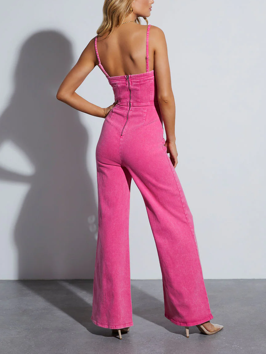 Vibrant Denim Flare Jumpsuit