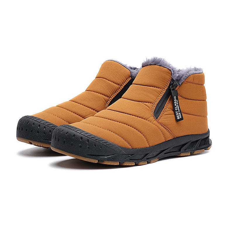 Warm Lined Snow Boots Zip Short Shaft Boots Flat Outdoor Comfortable Non-slip & Waterproof Winter Barefoot Shoe (Unisex)