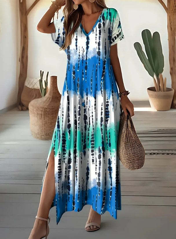 Asymmetrical Striped Maxi Dress