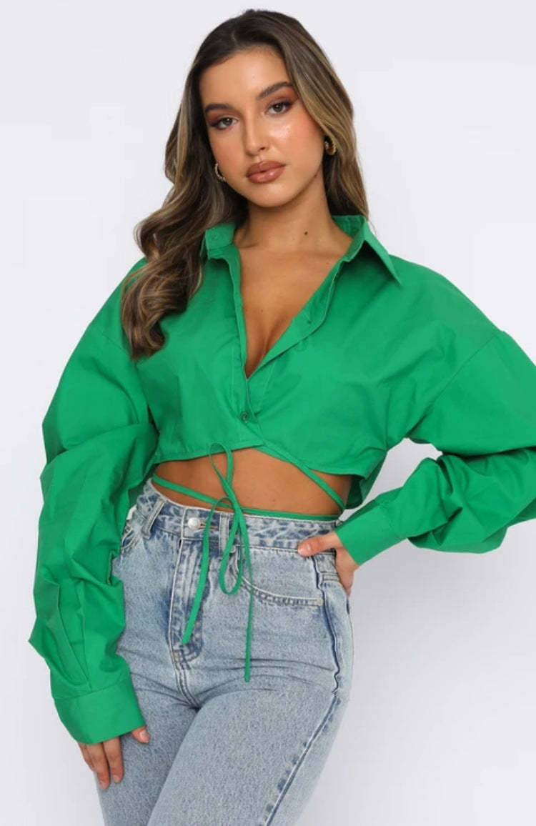 Tie-Front Cropped Shirt