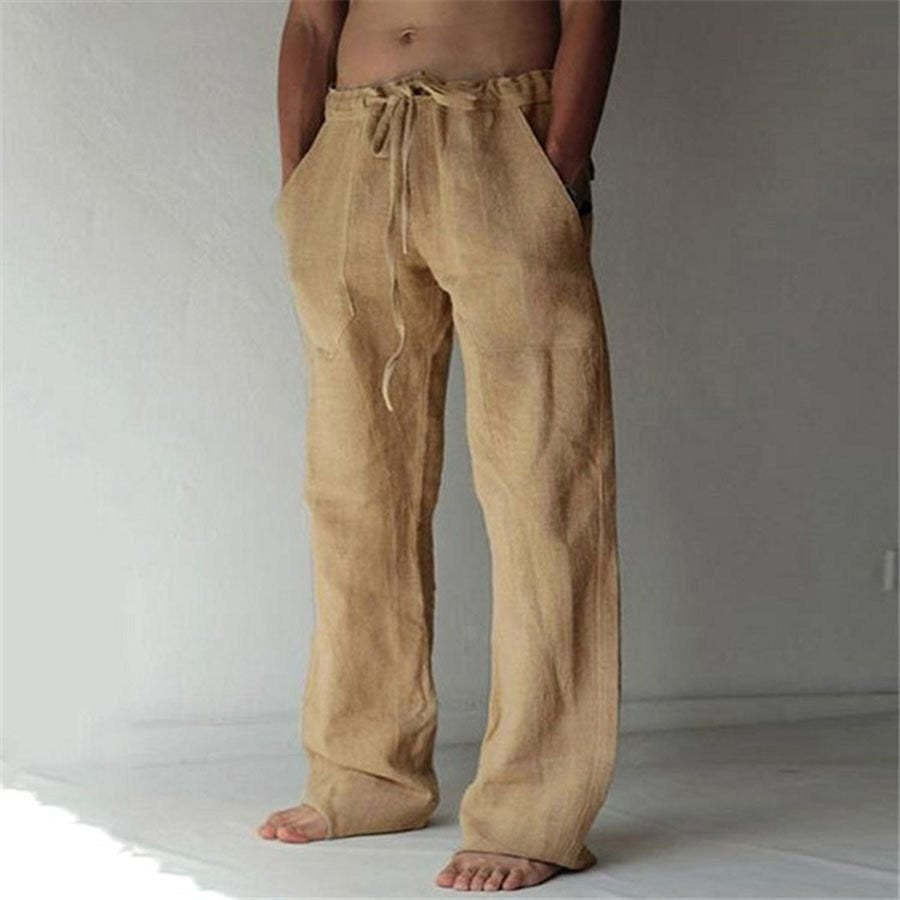 Men's Single-Coloured Linen Leisure Trousers