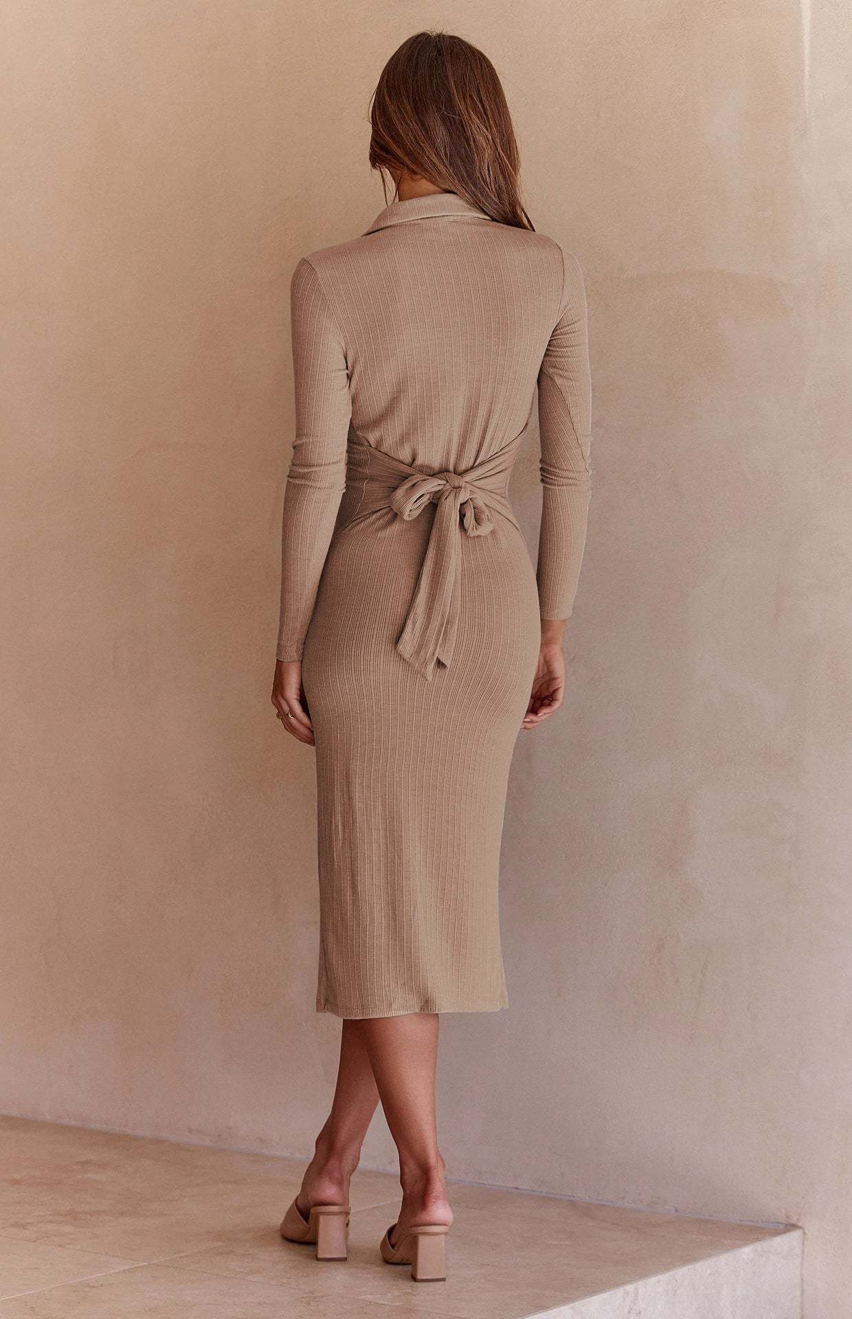 Ribbed Long-Sleeved Slim-Fit Dress
