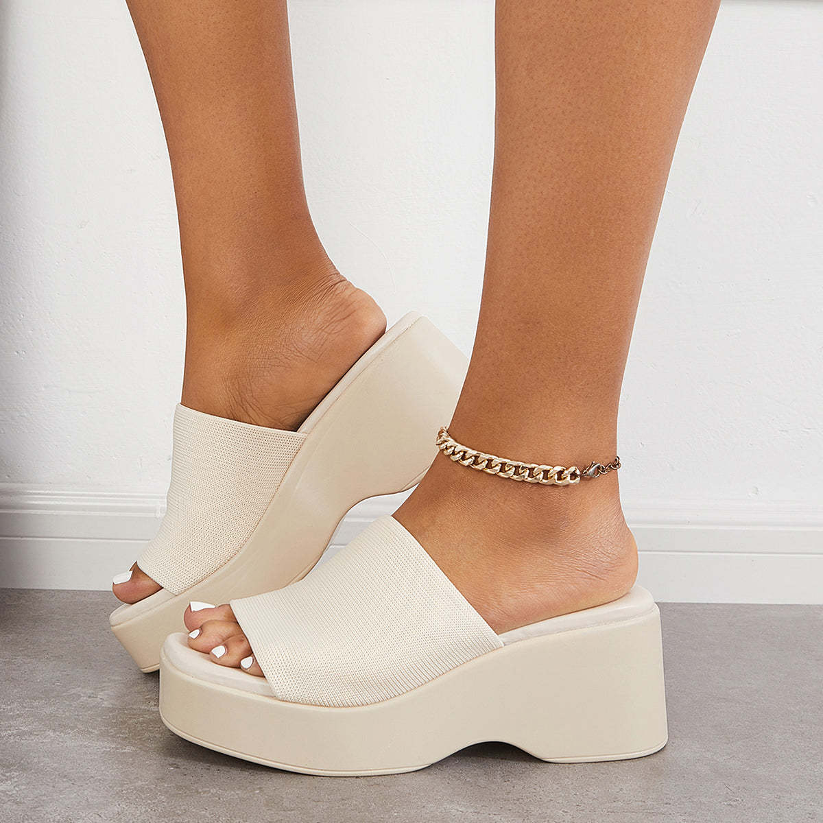 Women Slip on Platform Wedge Slippers Open Toe Slide Sandals