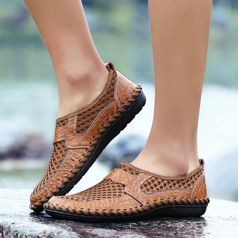 Men's Water Shoes Stitching Honeycomb Mesh Soft Loafers Breathable Outdoor Casual Shoes