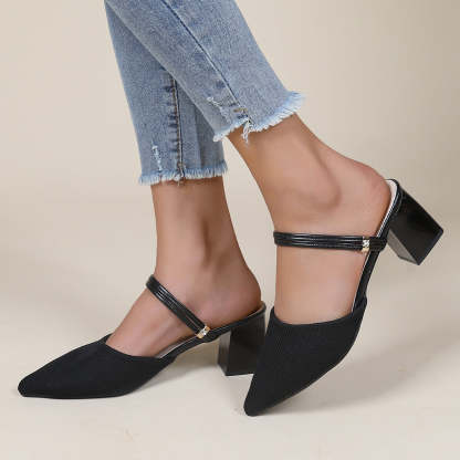 Pointed Toe Slingback Pumps Mary Jane Block Heel Mules Shoes