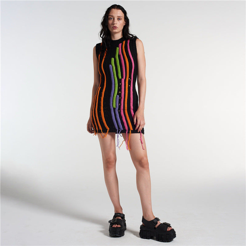 Knitted Mini Dress With Fringes