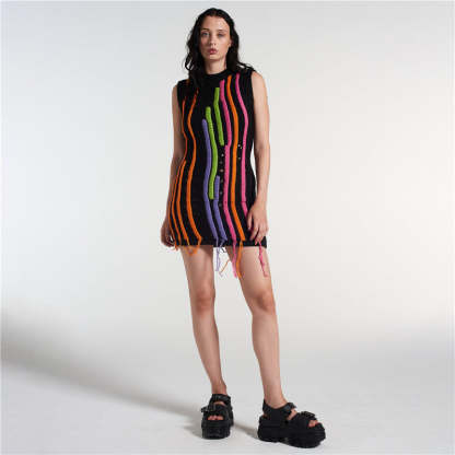 Knitted Mini Dress With Fringes