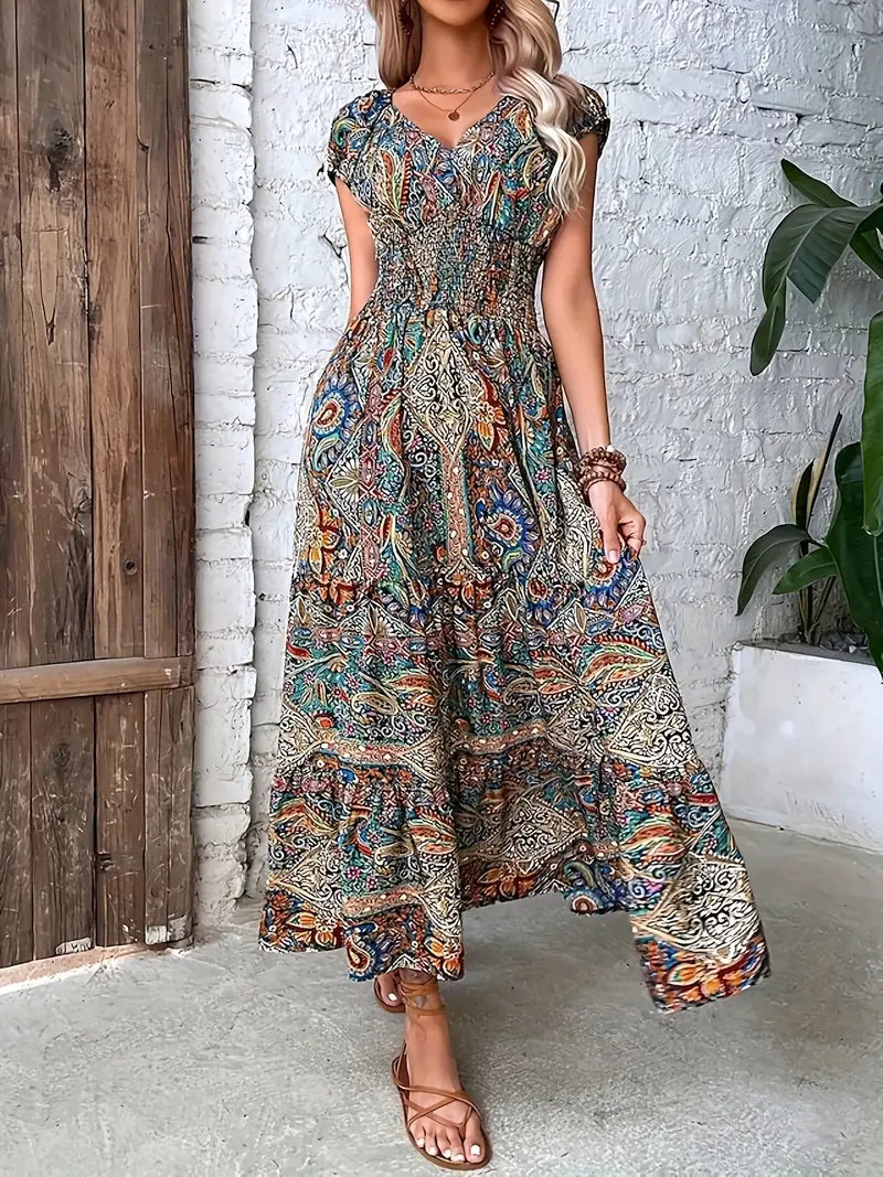 Vibrant Paisley Print Maxi Dress