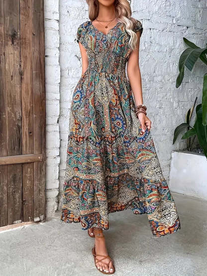 Vibrant Paisley Print Maxi Dress