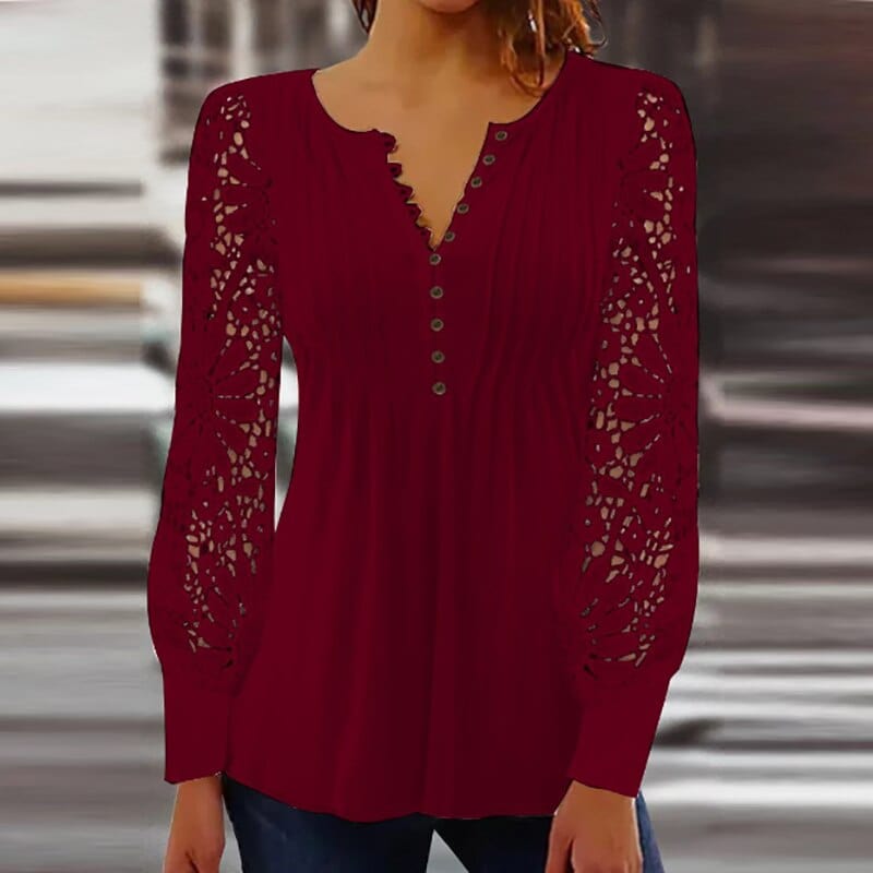 Lacey Pleated Buttoned Blouse