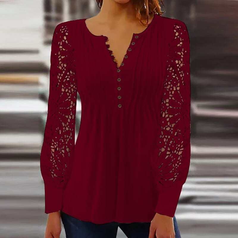 Lacey Pleated Buttoned Blouse