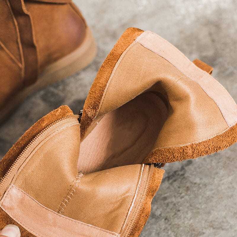 Waxing Leather Chelsea Boots Handmade British Boots Double Zip Fleece Lined Snow Boots