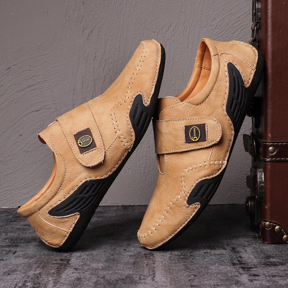 Men's Hand Stitching Leather Hook Loop Soft Casual Driving Shoes