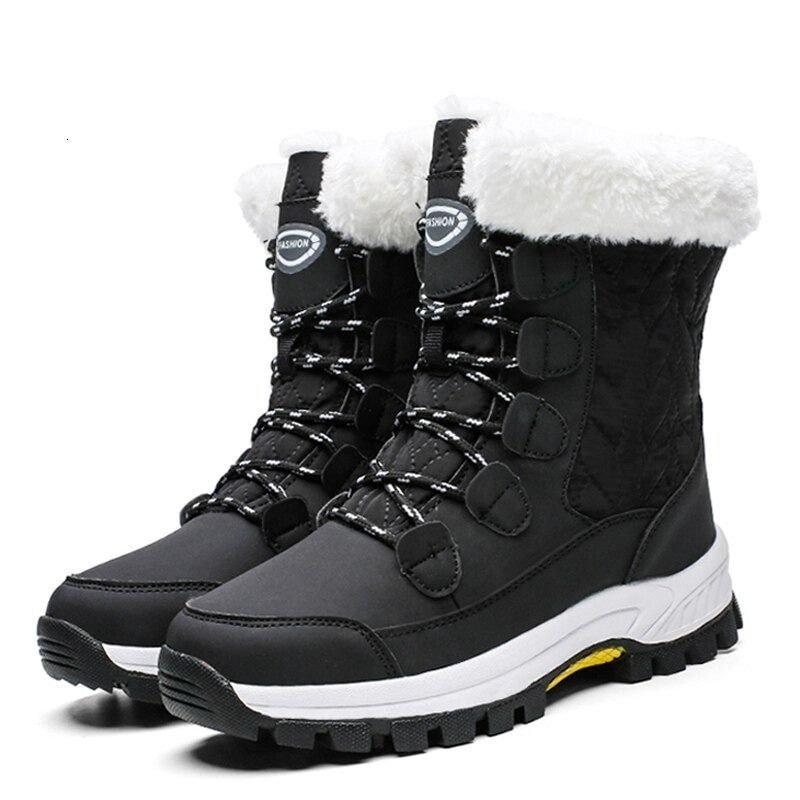Women Anti-slip Fur Warm Waterproof Snow Boots Mid Calf