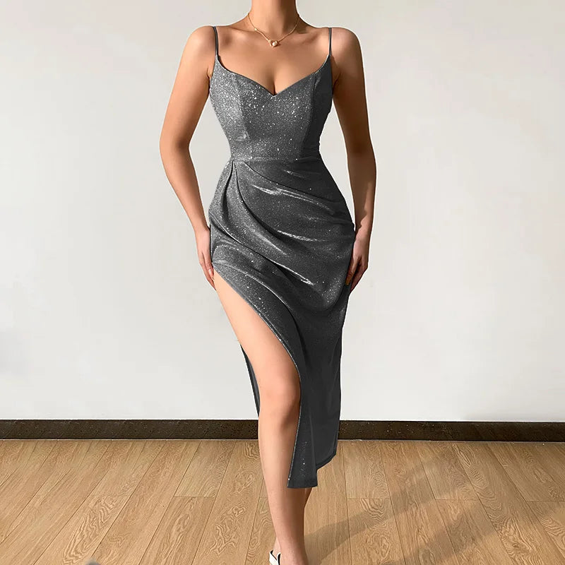 Elegant V-Neck Sequin Dress