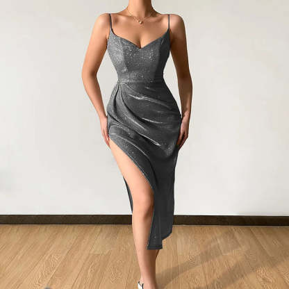 Elegant V-Neck Sequin Dress