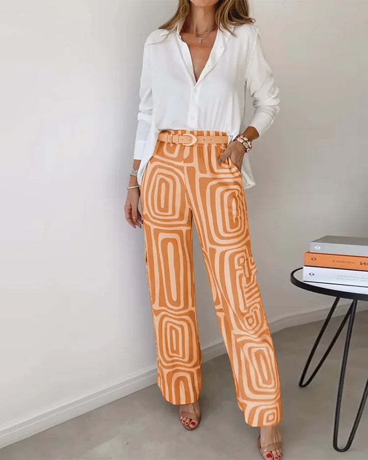 Stylish Women's Pants with Free Blouse Shirt & Belt Set