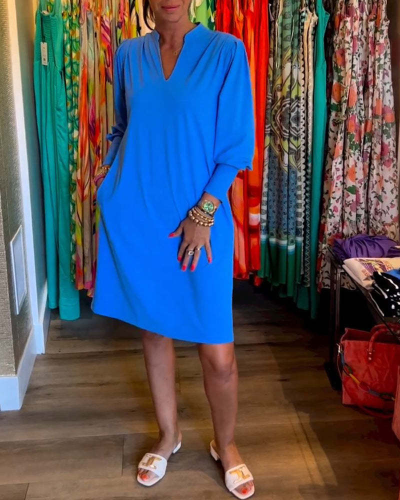 V-Neck Long-Sleeved Dress