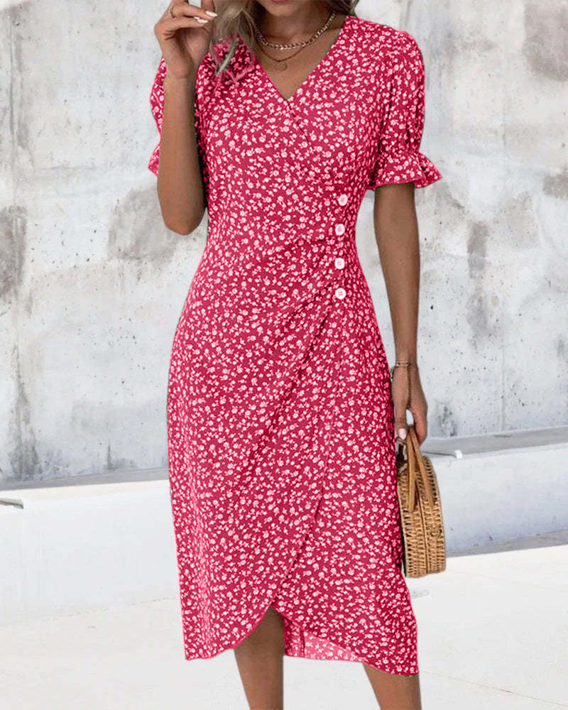 Asymmetrical Hem Floral Dress