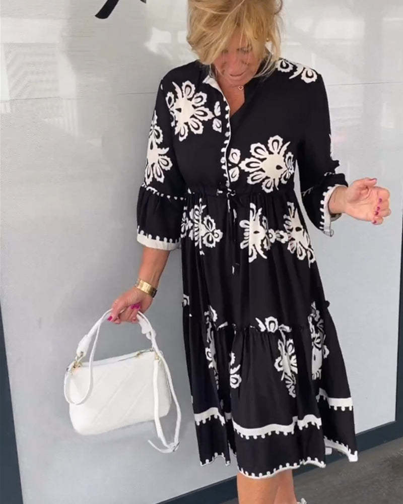 Sleeves Floral Print Dress