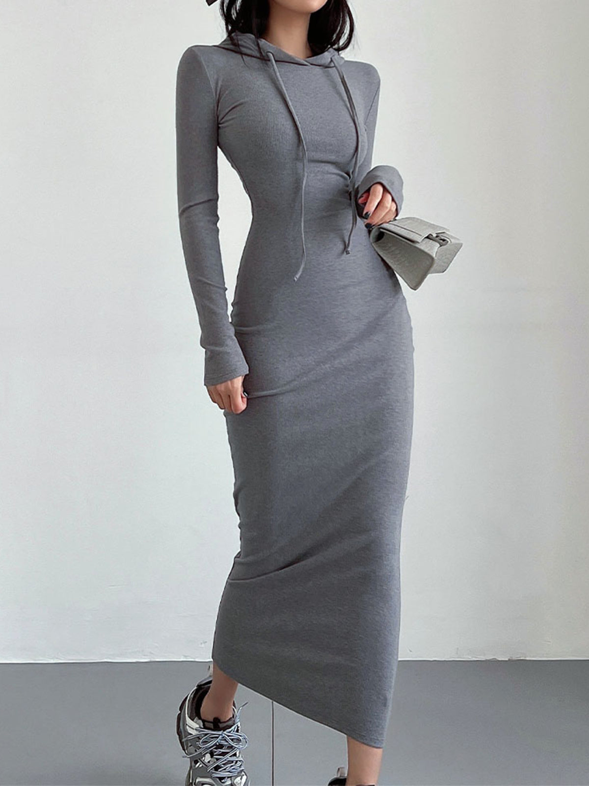 Casual Hooded Dress with Drawstring