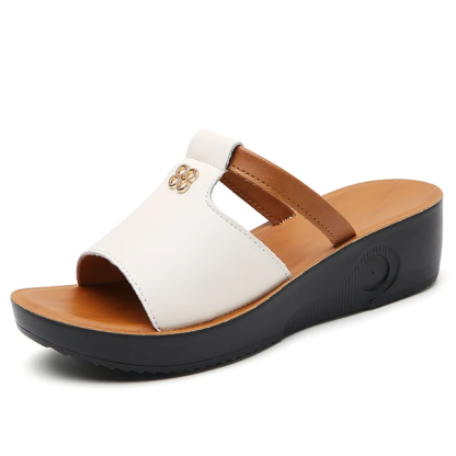 Orthopedic Open Toe Wedge Leather Sandals for Women - Casual Platform Shoes