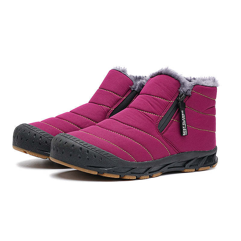 Warm Lined Snow Boots Zip Short Shaft Boots Flat Outdoor Comfortable Non-slip & Waterproof Winter Barefoot Shoe (Unisex)