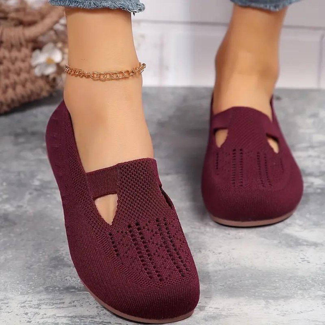 Orthopedic Women Walking Shoes Comfortable Breathable Knit Flats Round Toe Slip on Vintage