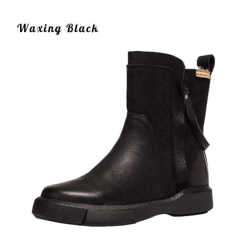 Waxing Leather Chelsea Boots Handmade British Boots Double Zip Fleece Lined Snow Boots