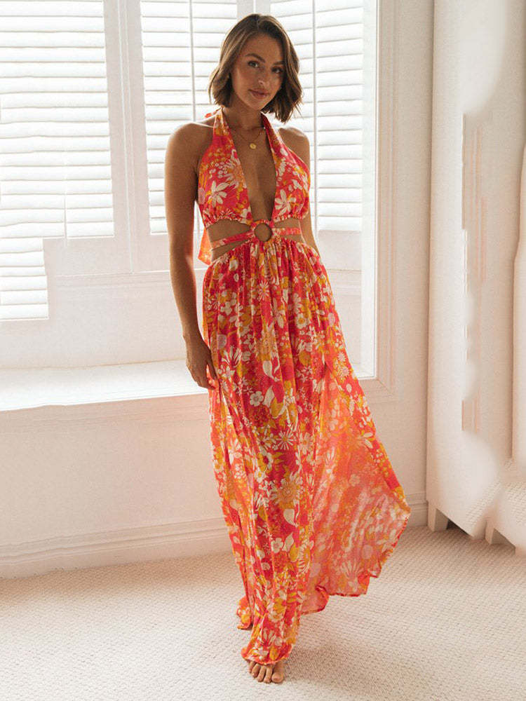 Floral Halter Split Dress