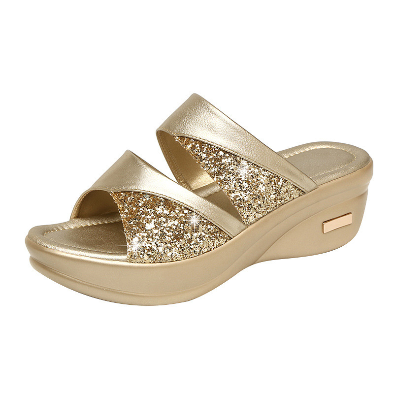 Fleekcomfy Glitter Arch Support Wedge Platform Sandals