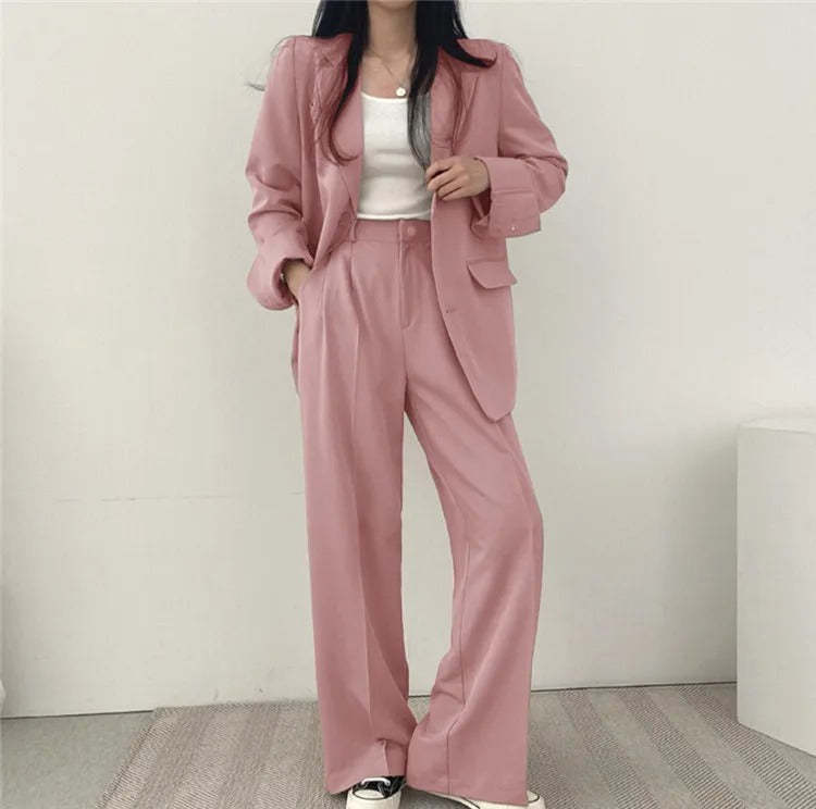 Plain Blazer and Straight Fit Pants Set
