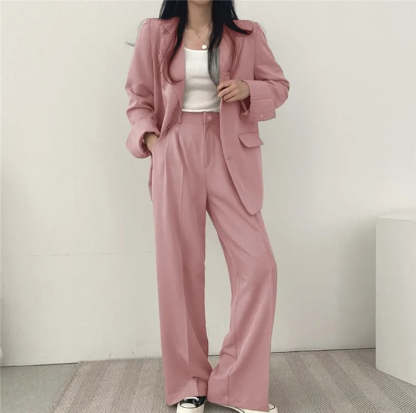 Plain Blazer and Straight Fit Pants Set