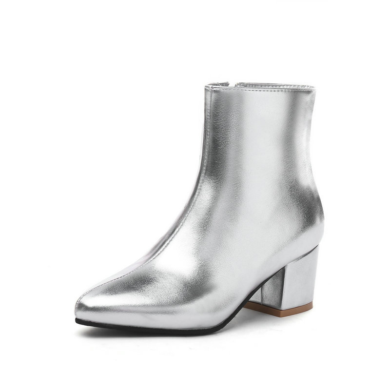 Women's Silver Block Heel Party Boots
