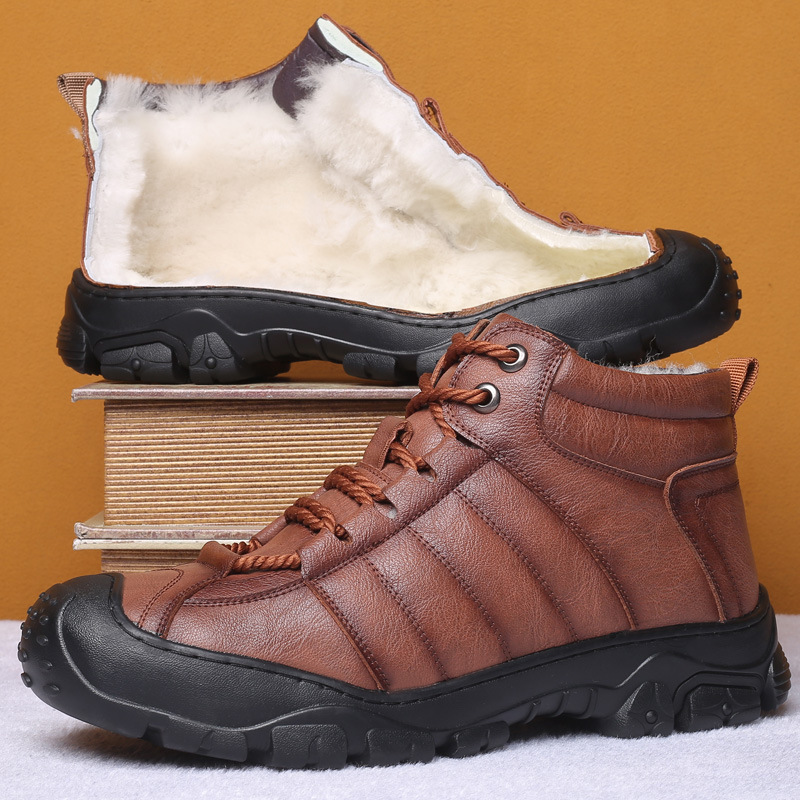 Waterproof Fur Lined Leather Boots for Men