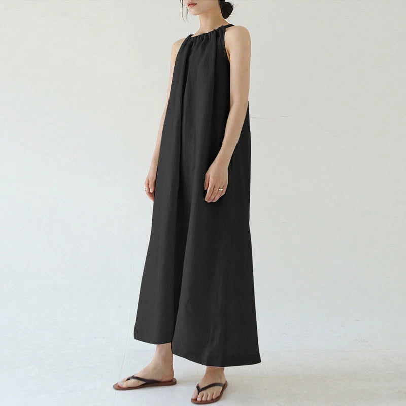 Linen Halterneck Maxi Dress