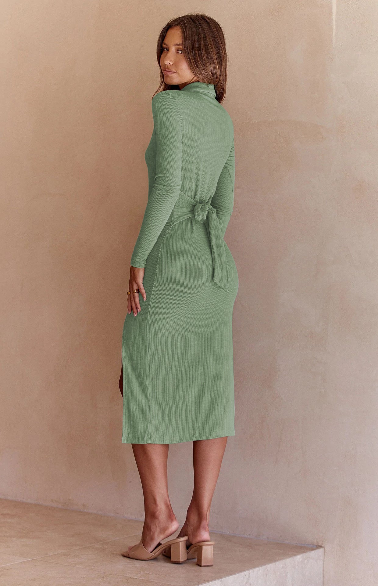 Ribbed Long-Sleeved Slim-Fit Dress