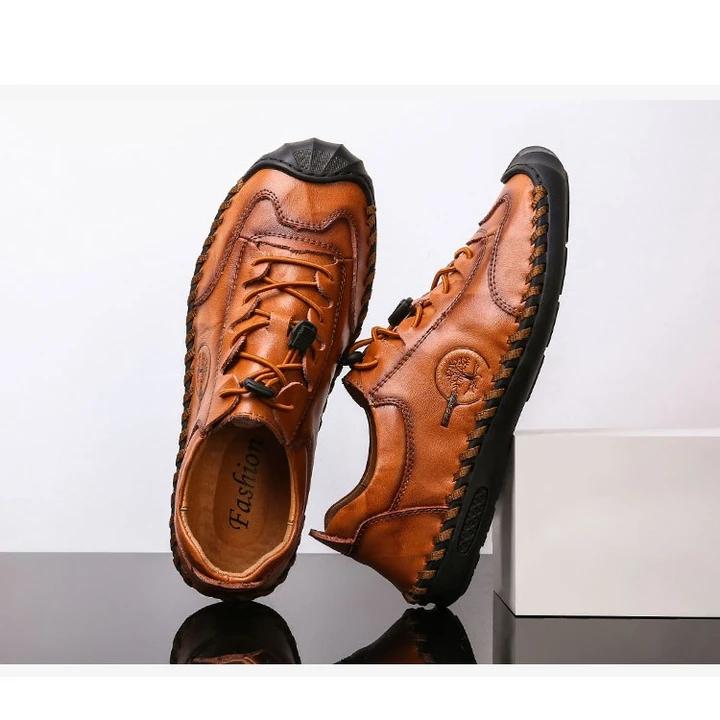 Men Hand Stitching Non Slip Elastic Lace Soft Sole Casual Leather Shoes Grounding shoes