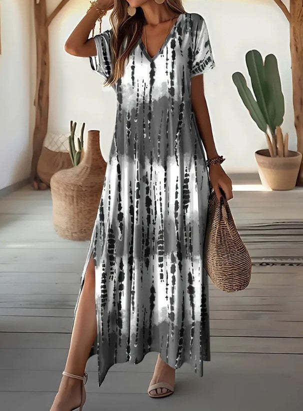 Asymmetrical Striped Maxi Dress