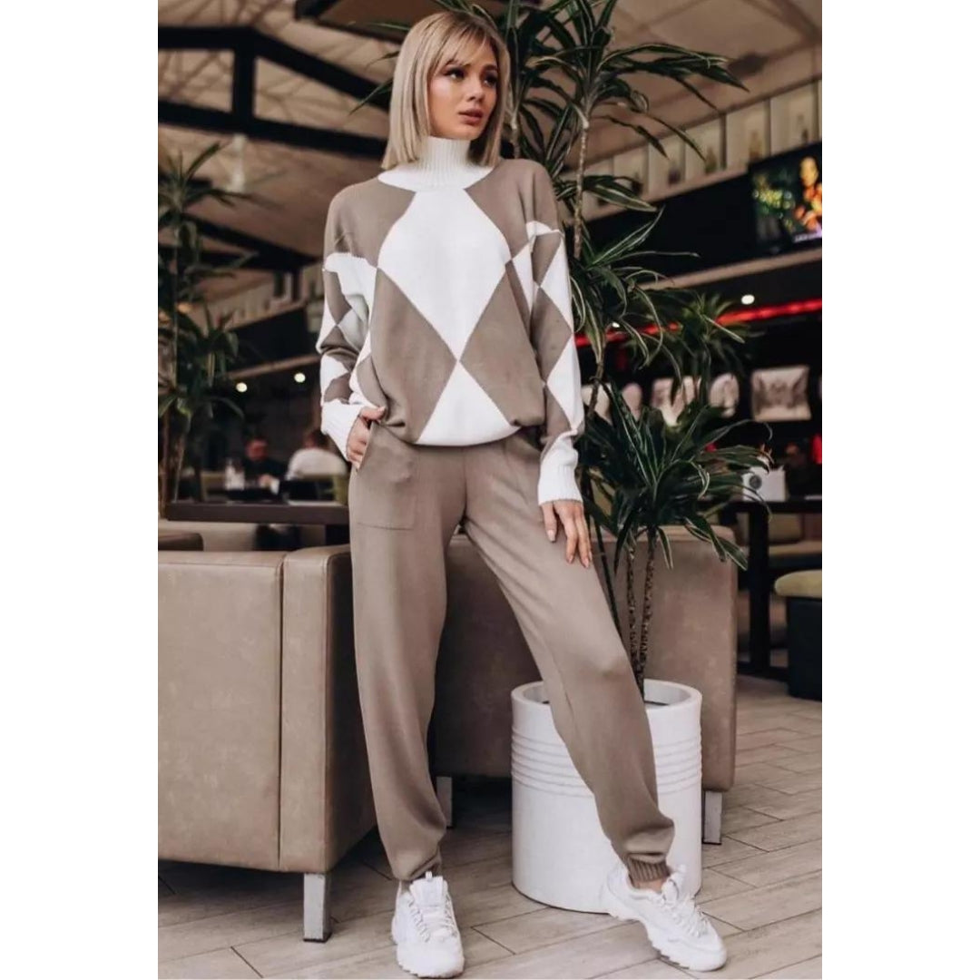 Knitted Two-Piece Set Geometric Print