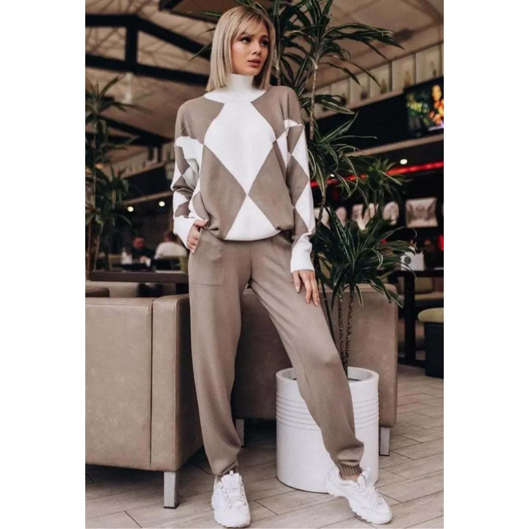 Knitted Two-Piece Set Geometric Print
