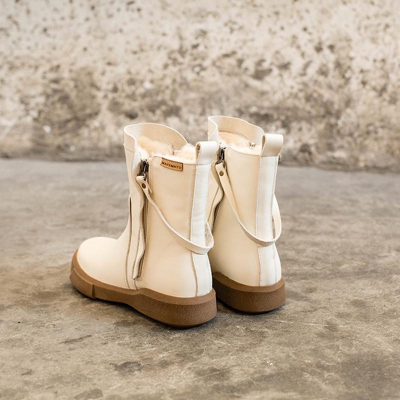 Waxing Leather Chelsea Boots Handmade British Boots Double Zip Fleece Lined Snow Boots