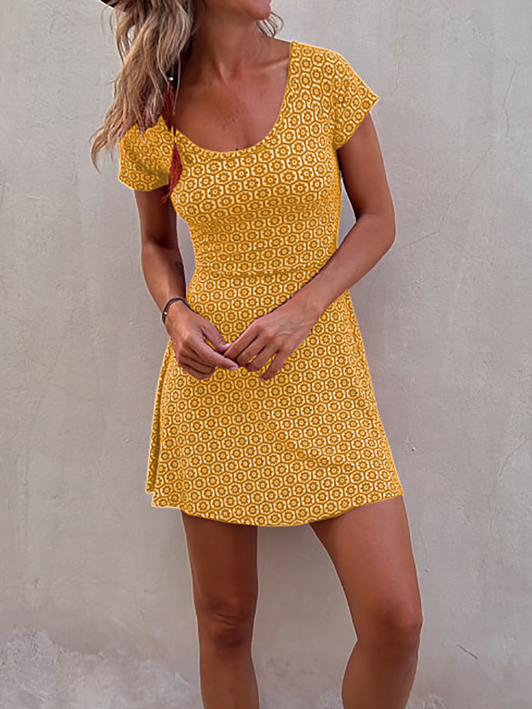 Duo Side Printed Cut-Out Mini Dress