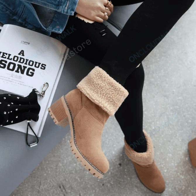 Women Fur Square Heels Orthopedic Boots