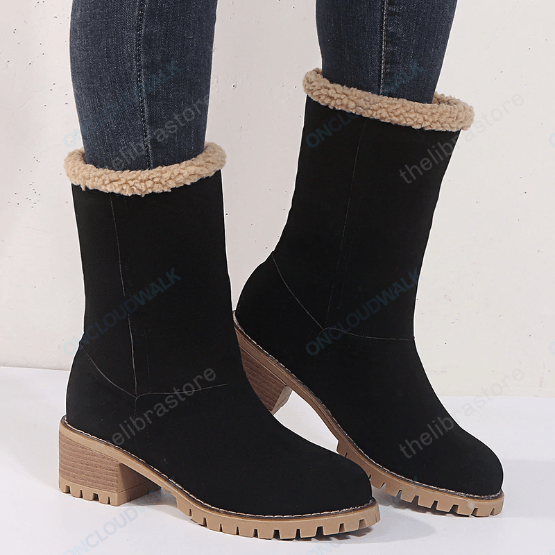 Women Fur Square Heels Orthopedic Boots